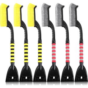 Funtery 6 Pcs 27" Snow Brush and Ice Scrapers for Car Snow Scraper and Brush with Foam Grip Detachable Ice for Car SUV and Truck (Red,Yellow)