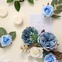 Artificial Blue Flowers Combo Box Set Baby Blue Rose Flowers Bulk Mix Dusty Blue Dahila Peonies Fake Silk Light Blue Flower Bouquets for Wedding Bridal Shower Table Centerpieces Home Party Decor