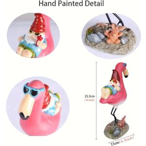 Gnome Garden Statue Funny Gnome Reclining on Flamingo Dwarf Figurines Resin Garden Gnomes Fall Decorations Outdoor for Patio Yard Lawn Porch Housewarming Ornament Gift