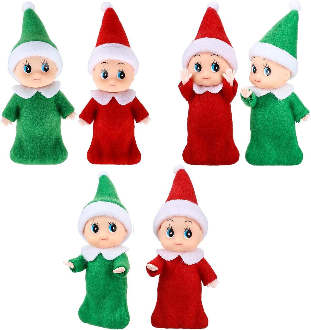 Aoriher 6 Pieces Tiny Doll Christmas Baby Boy and Girl Twins Dolls Christmas Miniature Accessories 2 Colors for Xmas Decorations Advent Calendars and Stocking Stuffers