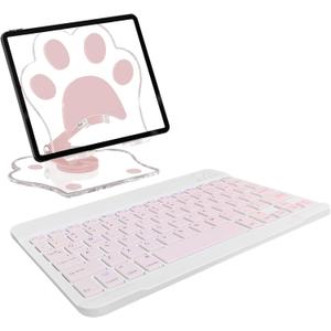 TopPerfekt for Bluetooth Keyboard, Cute Tablet Stand Adjustable Adjustable & Foldable, Wireless Rechargeable Keyboard for iPad, iPad Pro/Mini/Air, Samsung Xiaomi Tablets, etc - Pink (250mm x 150mm)