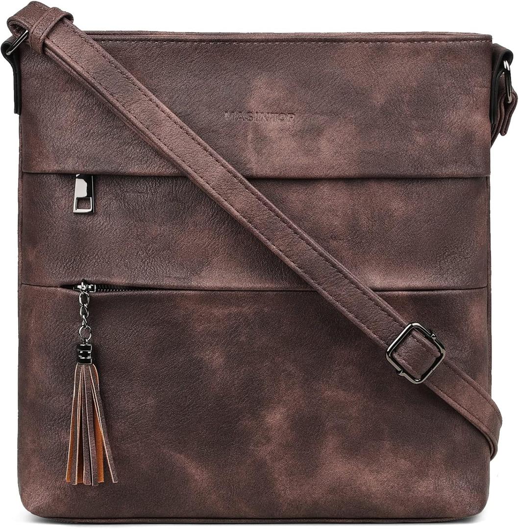 MASINTOR Crossbody Purses for Women, Multi Pocket Casual Crossbody Bag, Adjustable Strap Shoulder Bag with Tassel (Z-vintage Coffee)
