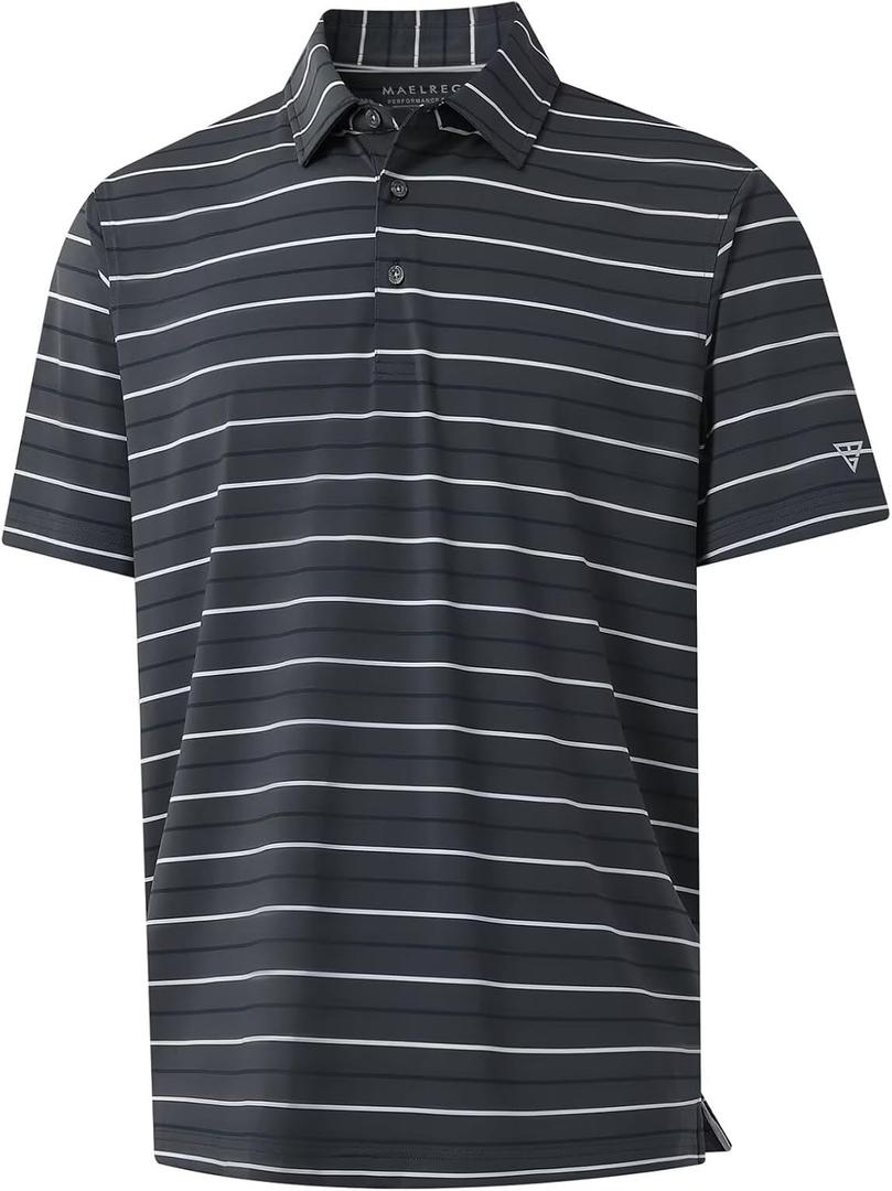 M MAELREG Boys Polo Shirt Short Sleeve Performance Moisture Wicking Dry fit Casual Striped Golf Shirts for Boys (18 Years, Dark Grey Stripe)
