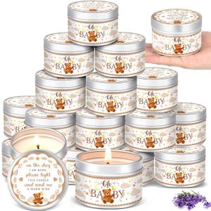 MTLEE 24 Pcs Bear Baby Shower Party Favors Candles Lavender Scented Baby Shower Favors for Guests Rustic Tealights Candles Gender Reveal Return Gifts (4 oz, Brown)