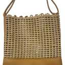 Woven Straw Tote Bag for Women, Large Capacity Beach Handbag with Leather Trim, Stylish Summer Shoulder Bag