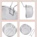18/8 Food-Grade Deep Fryer Basket - Pasta & Frying Basket - Detachable Handle | Diamond Grid | Locking Clip | Oil Strainer for Pot & Produce Cleaning, 8.3 inch + Silicone Oil Bottle Brush with Lid and Air Fryer Pad Paper