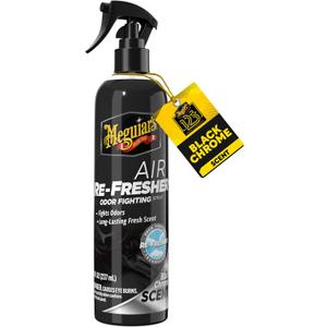 Meguiars Air Re-Fresher Odor Fighting Spray - Black Chrome Scent - Convenient Car Air Freshener that Instantly Fights Odors and Leaves Behind a Long-Lasting, Refreshing Black Chrome Scent, 8 Oz Spray