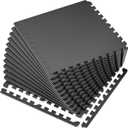 SUPERJARE 0.56'' Thick 12 Pcs 48 Sq Ft Rubber Top Exercise Equipment Mats, High Density EVA Foam Mats with Rubber Top, Interlocking Gym Flooring for Home Gym, Protective Workout Mat, Black (12 Tiles (48 Sq Ft))