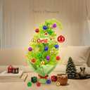 Realspring 2 ft Whimsical Tabletop Christmas Tree Small Bendable Artificial Lime Green Christmas Tree Decor with 21 Balls & Light & Hanging Ornaments Elf Xmas Holiday Decor for Home Office Fireplace