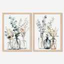 Framed Boho Eucalyptus Wall Art 2Pcs,Sage Green Plant and Flower in Glass Vase Canvas Prints, Minimalist Botanical Painting Picture, Nature Poster Artwork for Living Room,Bathroom, Kitchen Wall Decor 16X20IN