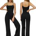 QBGJTD Womens Workout Sets Two Piece Spaghetti Straps Crop Top Matching Straight Leg Pants Gym Work Pilates Outfits (Black, M)