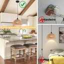 Battery Operated Pendant Light with Remote,Battery Ceiling Lights No Wiring,Battery Chandelier with RGB Rechargable Light Bulbs 50hrs Battery Life,2 Pack Rattan Boho Hanging Light for Kitchen Island