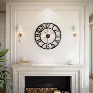 Vantic 24 Inch Large Wall Clock, Arabic Numeral Metal Oversized Wall Clocks for Living Room Decor, Bedroom and Kitchen, Completely Silent, Non Ticking, Battery Operated