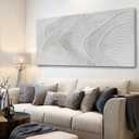 Minimalist White Abstract Wall Art, Hand Painted Textured Canvas in Neutral Beige and Cream Tones, Modern Gallery Wrapped Wall Decor for Living Room Bedroom Dinning Room, Ready to Hang, 24x48 Inch