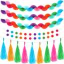 Pasimy 46 Pcs Rainbow Party Decorations Rainbow Paper Fans Garland with Honeycomb Ball Banner & Paper Tassel Kit for Back to School Classroom Home Wall Birthday Party Decorations