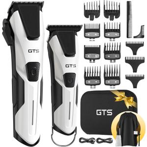 Professional Hair Clippers for Men, Professional Barber Clippers and Trimmer Set, Mens Cordless Hair Clipper for Barbers Haircut Kit Fade White