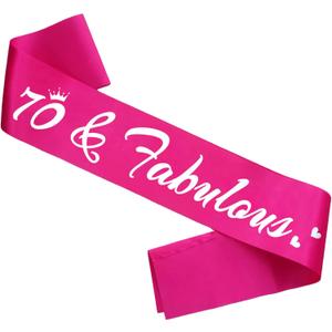 2 x 70 & Fabulous Birthday Sash, 70th Birthday Gifts idea for women, Funny 70th Birthday Party Suppiles, Hot Pink+ Silver(70 & Fabulous)