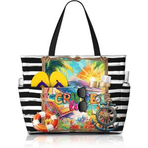 Large Waterproof Sandproof Beach Tote Bag for Women with Zipper & 7 Pockets, Lightweight Foldable Pool Swim Bag