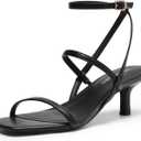 DREAM PAIRS Kitten Heels for Women, Strappy Square Open Toe Ankle Buckle Heeled Sandals Wedding Party Dress Shoes (8, Black)