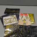 75th Birthday Decorations Men Women with 75th Birthday Banner, Black and Gold Table Cloth, Number Balloons, Large Sash, Cake Topper and Candles