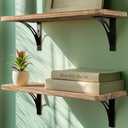 Reinforced Steel Bracket Room Shelves for Bedroom Wall - Easy to Install, Template and Video Included - Wall Mounted Rustic Wood Shelves for Bathroom, Home Decor