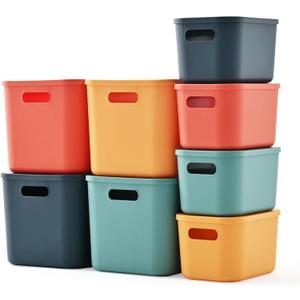 Plastic Storage Bins with Lid, Stackable Storage Containers for Organizing, Decorative Storage Baskets for Shelves Living Room Playroom Classroom Office (4 Large + 4 Small)
