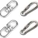 2Pcs M8 304-Stainless Steel Swivel Ring Double Ended Swivel Eye Hook, 2Pcs M8 Spring Hook, for Marine Mooring Swivel Tree Swing, Hanging Hammock, Hanging Rotating Device