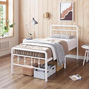18 Inch Twin XL Bed Frames with Headboard and Footboard, Heavy Duty Metal Twin XL Platform Bed Frame No Box Spring Needed, Easy Assembly, Under-Bed Storage, Noise Free, White