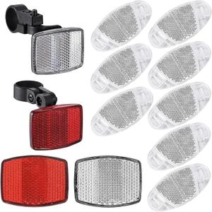 Bike Front and Rear Reflectors Kit, 12 PCS Bicycle Light Wheel Spoke Reflectors Kit, Cycling Accessories Bike Safety Warning Reflectors for Handlebar and Night Cycling (White)