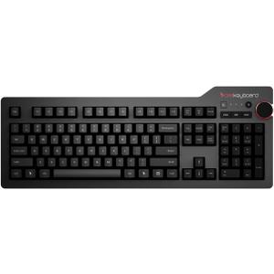 Das Keyboard 4 Root Wired Mechanical Keyboard, Cherry MX Blue Mechanical Switches, 2-Port USB 2.0 Hub, Laser Etched Keycaps, Volume Knob, Aluminum Top (104 Keys, Black)