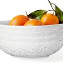 Artena Pasta Bowls 32oz, Ceramic Large Salad Bowls 8 inch, White Embossed Soup Bowl Set of 2 for Serving, Entertaining, Dinner Spaghetti, Wide Shallow, Microwave Dishwasher Oven Safe