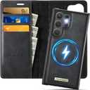 Wallet Case for Samsung Galaxy S25 Ultra Compatible with Magsafe, 2-in-1 PU Leather Flip RFID Blocking Card Holder Stand Shockproof Magnetic Detachable Cover for Galaxy S25 Ultra Case, Black