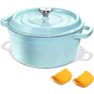 ROYDX Cast Iron Dutch Oven - 6 Quart Dutch Oven for Baking Bread, Soup & Stew, Oven Safe up to 550 F or All Stovetop, Turquoise (PFOS, PFOA, PTFE Free)