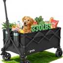 GVDV CW35 Wagons Carts Foldable, 42-Inch Extended Handle Collapsible Utility Wagon with Wheels, Shopping Cart, 330LBS Heavy-Duty Cart for Groceries, Camping, Beach, Garden, Sports
