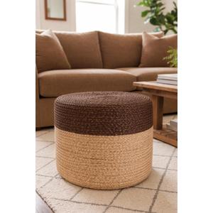 Jute Pouf Ottoman | Footrest Pouf | Hand Braided - Round Boho Pouffe - for Living Room, Bedroom, Nursery (20"x20"x10") Brown