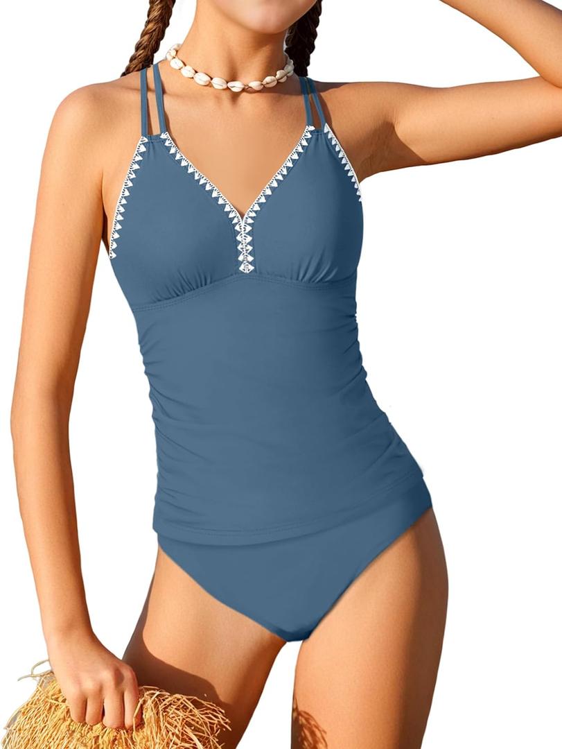 Girls Tankini Swimsuits Two Piece Bathing Suit Drawstring Swimwear Set for Girls (13-14 Years)