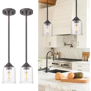 zeyu Farmhouse Hanging Pendant Lights 2 Pack, Modern Pendant Lights Kitchen Island with Clear Glass Shade, Oil Rubbed Bronze Finish, ZSL104MIL-2 ORB