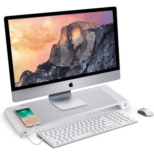 PG Silver Monitor Stand Riser with 4-Port USB Charging ports, Convenient keyboard organiser,Desktop Organizer for Computer, Laptop, TV, Printer - Ergonomic Keyboard Tray & Storage Shelf.