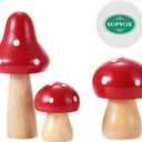 SUPVOX 3pcs Mushrooms Miniature Figurines Mini Wooden Mushrooms Fairy Garden Accessories Flower Pots Micro Landscape Decoration Supplies (Red)