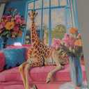 XLMDYYSW Colorful Animal Wall Art Cat Peacock Giraffe Canvas Picture Bathroom Retro Painting Flower Background Prints for Living Room Wall Decor Framed (Yellow, 16.00" x 24.00")