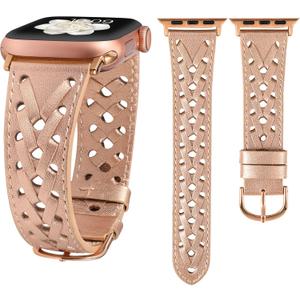 Wearlizer Leather Band Compatible with Apple Watch Band 41/40/38/44/45/46/49/42mm Women Men, Dressy Breathable Hollow-out Braided Strap for iWatch Bands Series 11 10 9 8 7 6 5 4 3 SE/Ultra 3 2 1