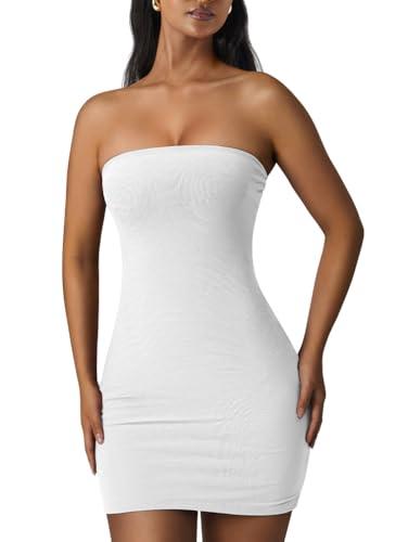 XXTAXN Women's Sexy Tube Sleeveless Bodycon Cocktail Party Mini Dress White Medium