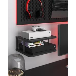 AREAJD Black Projector Wall Shelf/Floating Under TV Game Double Shelf Stand for Xbox, Router/Entertainment Center, Projector Holder Accessories