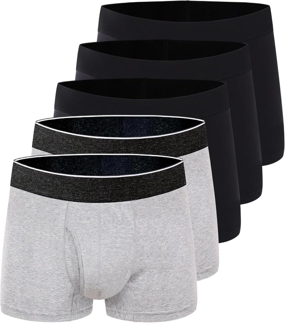 AIRCUTE Urine Incontinence Underwear for Men Washable Leak Proof Absorbency Boxer Briefs with Fly Bladder Control 60ML, 5 Pack (L, Black/Grey)