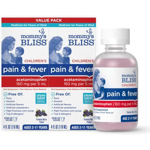 3 x Mommy's Bliss Children's Pain and Fever Reducer, Kids Acetaminophen, Dye Free, Delicious Mixed Berry Flavor, Ages 2+, 4 Fluid Ounces (Pack of 2)
