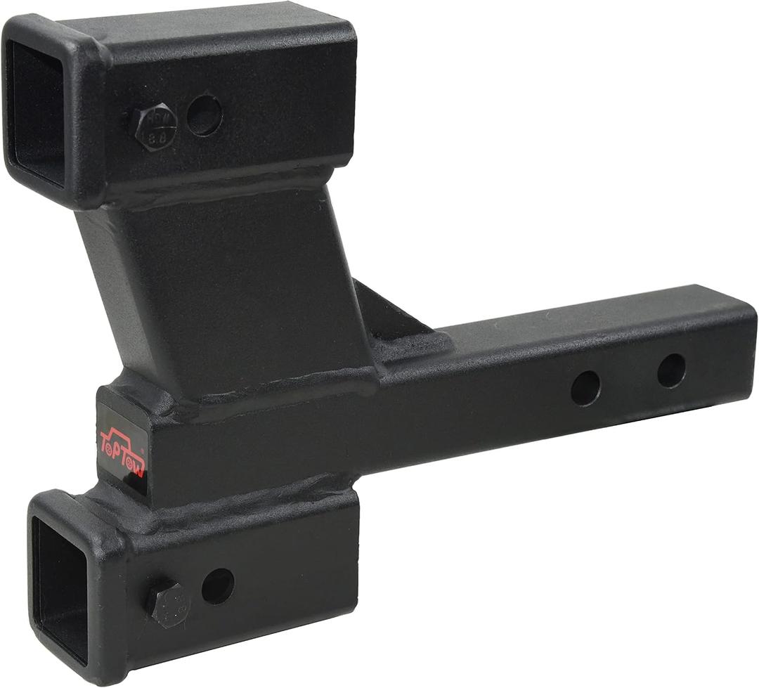 TOPTOW 64089 Trailer Dual Hitch Extender Adapter with 2-inch & 6-inch Riser/Drop, 2" Receiver, 2-inch Solid Shank, 10000lbs Capacity