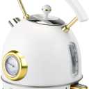 Rasonic Retro Electric Kettle Stainless Steel, 1.8L Tea Water Boiler, 1500W Fast Quiet Boil, Temperature Gauge, Auto Shut-Off, Boil-Dry Protection, White Champagne Gold