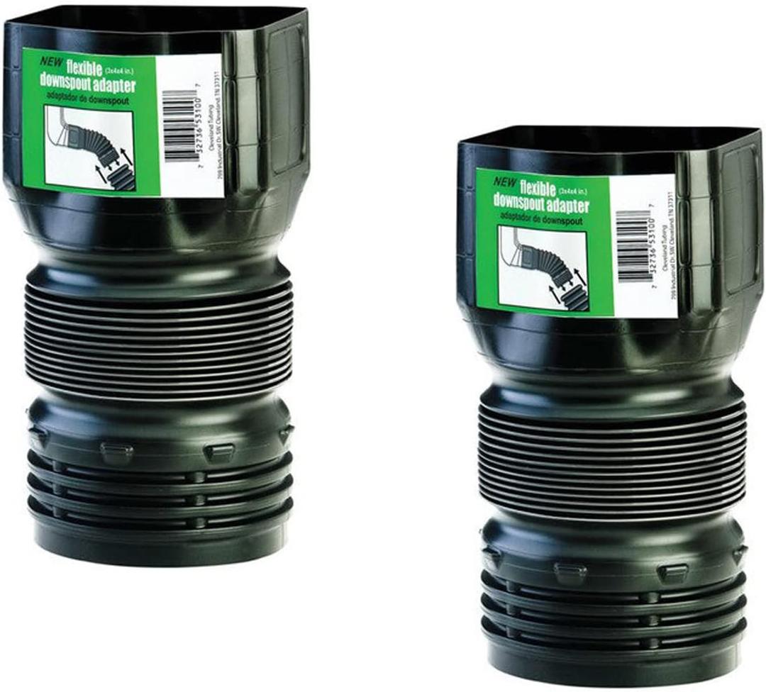 Flex-Drain ADP53102 Downspout Adaptor, Landscaping Drain Pipe Adapter 3 by 4 by 4-Inch 2 Pack