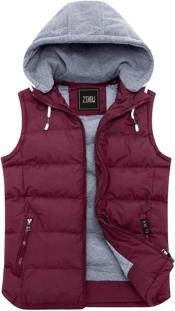 ZSHOW Women's Outerwear Vest Hooded Puffer Vest Padded Winter Vest Jacket (Wine Red) Large
