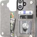 Compatible with iPhone 16 Wallet Case with Card Holder, PU Leather Kickstand Card Slots Case, Double Magnetic Clasp and Durable Shockproof Cover 6.1 Inch (Gray)